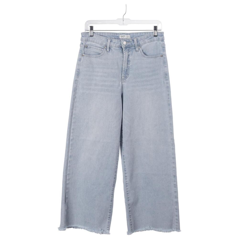 OAT Jeans 8/29 Blue Light Wash High Rise Wide Leg Cropped Frayed Hems Stretch